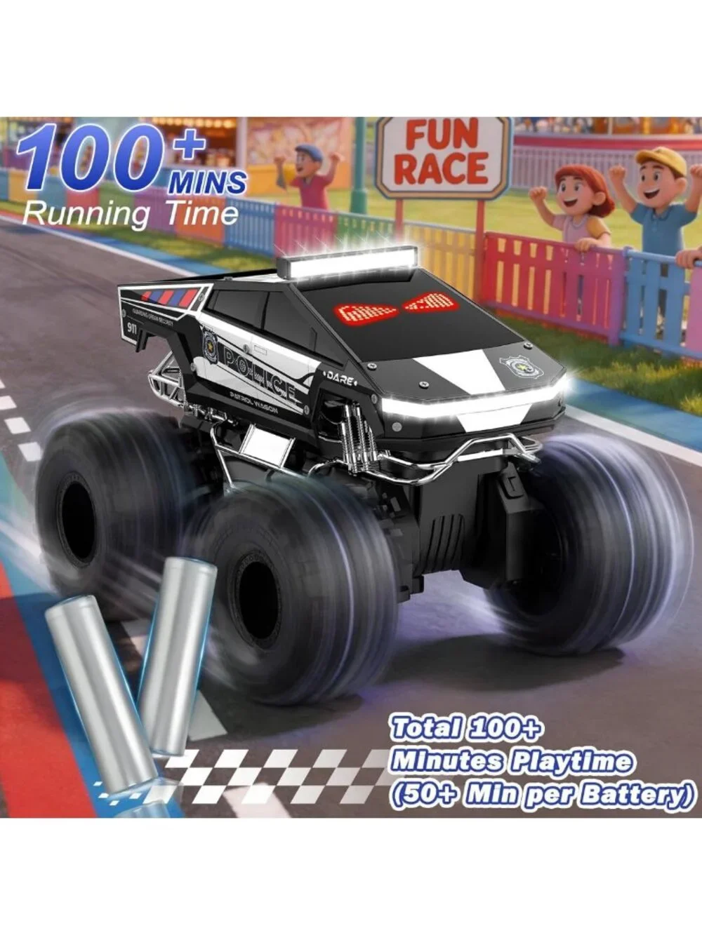 Amphibious Remote Control Car with LED Eyes, 4WD All-Terrain Toy for Kids 6-12